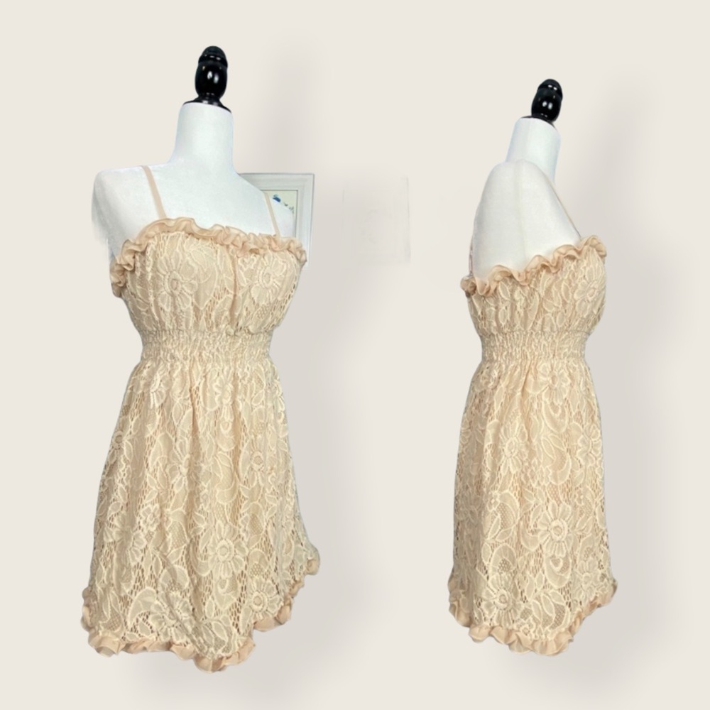 VTG Twenty One Cream Lace Floral Mini Dress Size M